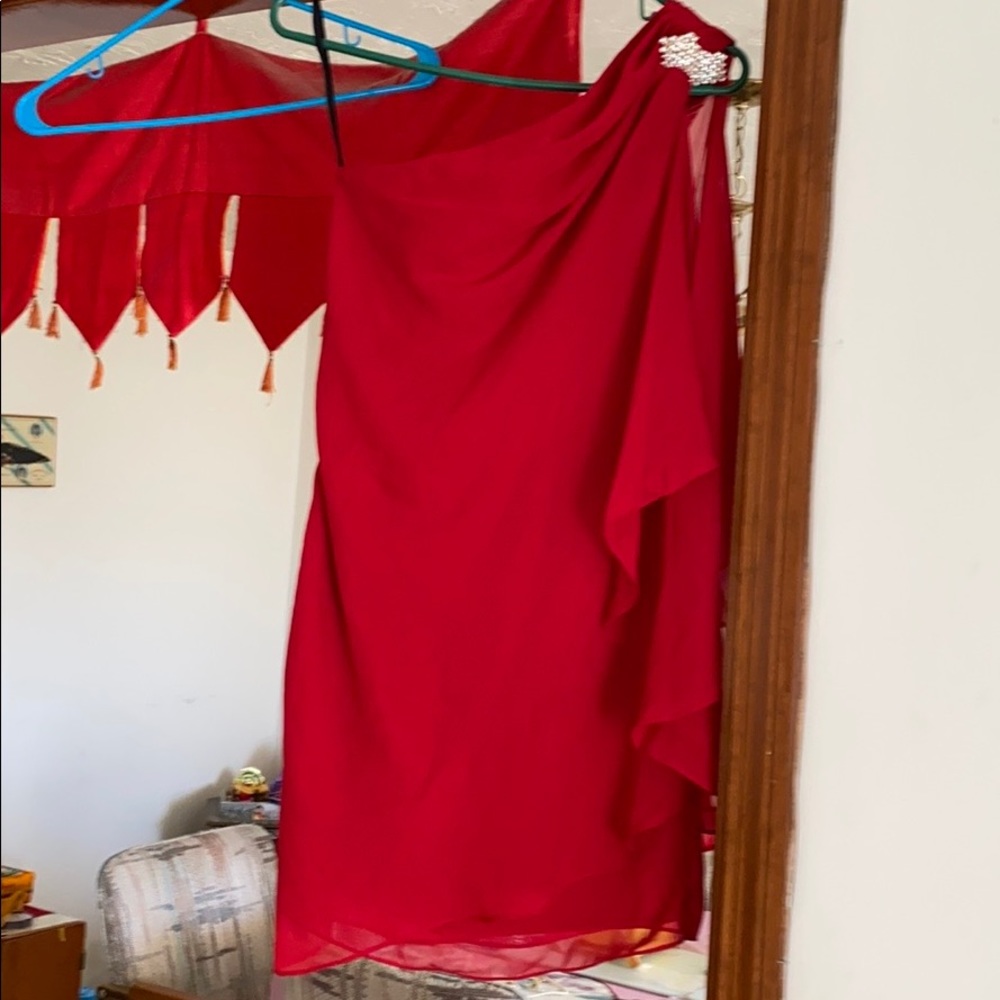 One side red prom dress